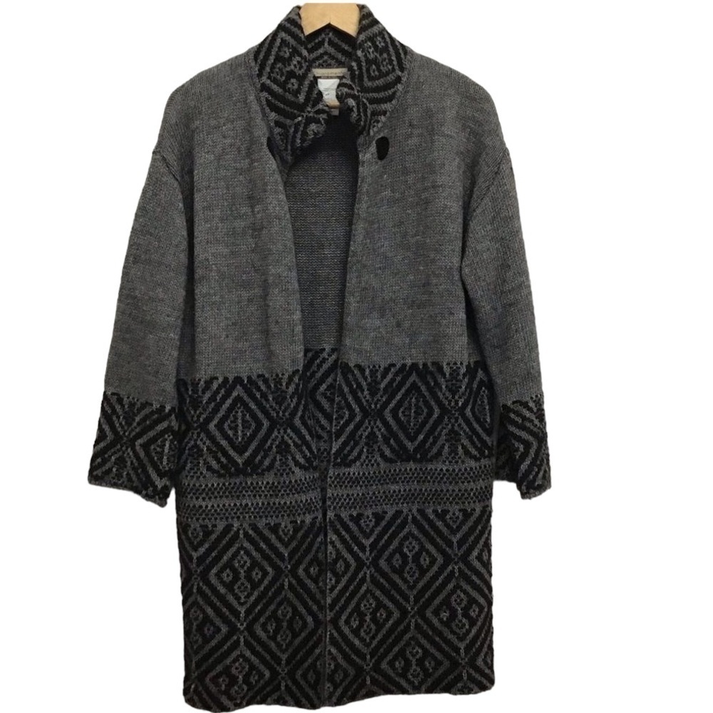 CHIARAMENTE coatigan knit open long duster cardigan sweater wool alpaca black